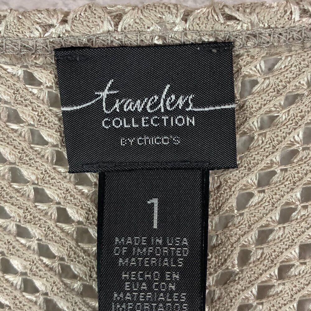 Chico's Travelers Gold See Through Knit Blouse Size 1 - Picture 6 of 6